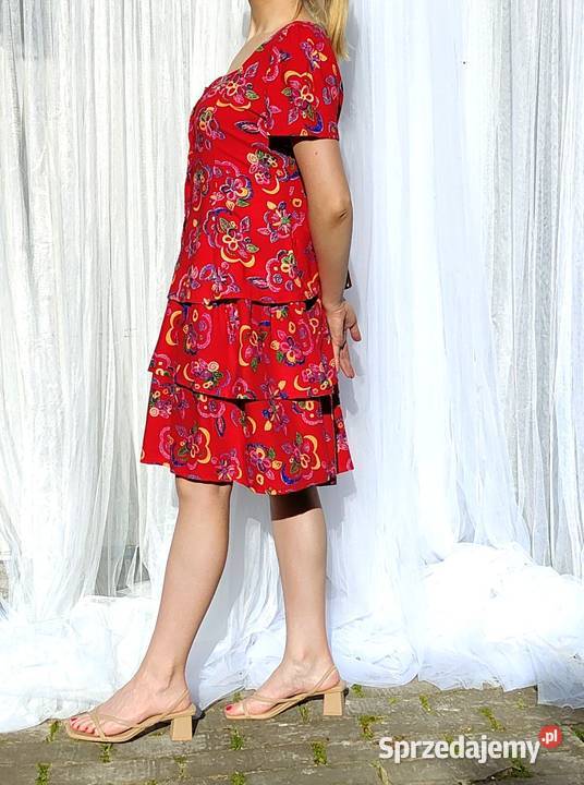 Kolorowa sukienka czerwona vintage retro XL 42 L Szczecin sprzedam
