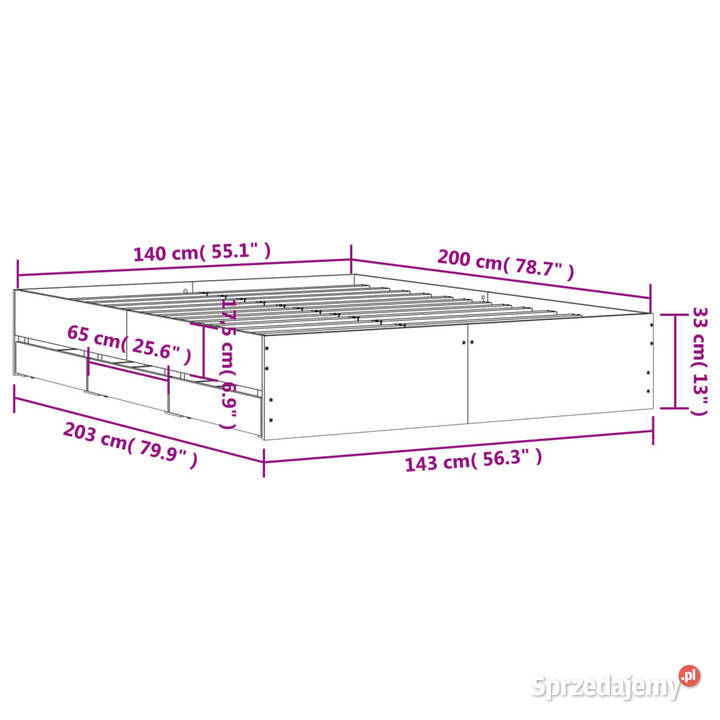 Rama łóżka z szufladami czarna 140x200 WM3207274 Warszawa