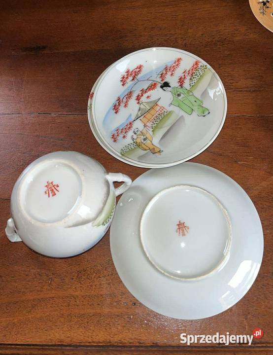 Spodek Japońska biała porcelana z gejszą i Gdańsk