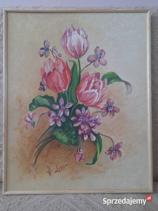 Obraz olejny ręcznie malowany kwiaty 40x50 Malarstwo Poznań