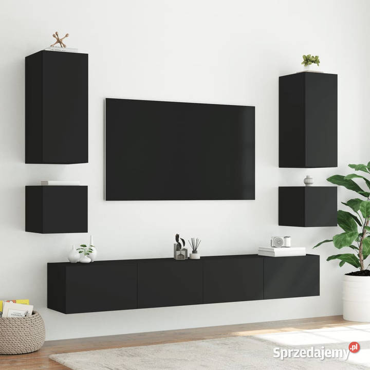 Ścienna szafka TV z LED czarna 405x35x40