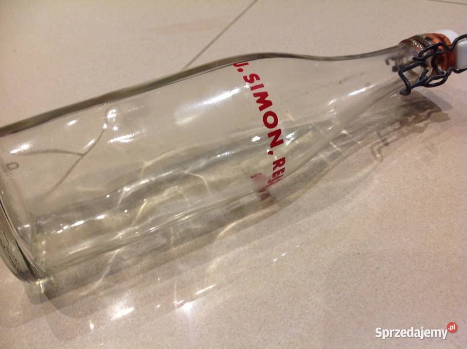 Stara Butelka Szklana z Porcelanką Sygnowana Nowa Sól