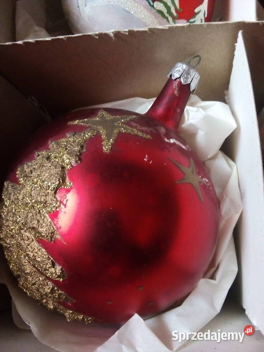 4 szklane bombki okrągłe duże czerwone w złote Częstochowa