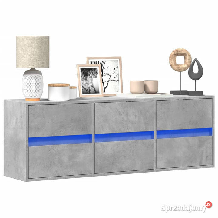Ścienna szafka TV z LED szarość betonu 130x31x45 mazowieckie Warszawa