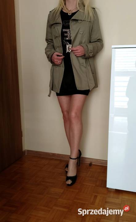wys STYLOWY płaszczyk damski jasny khaki guziki Łapy