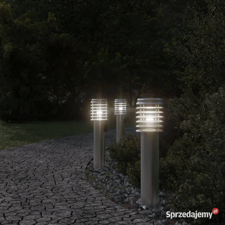 Lampy ogrodowe na słupku z gniazdkiem 3 srebrne Warszawa