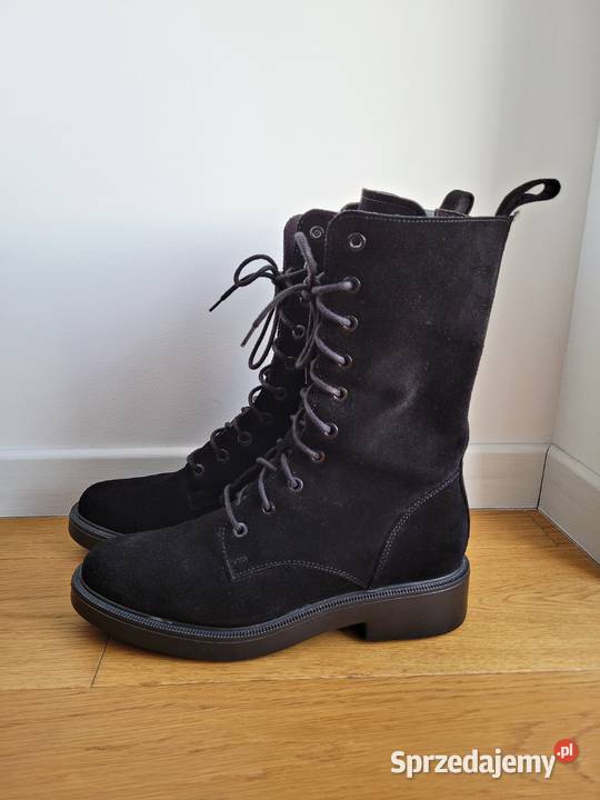 Czarne welurowe trzewiki botki Liszki