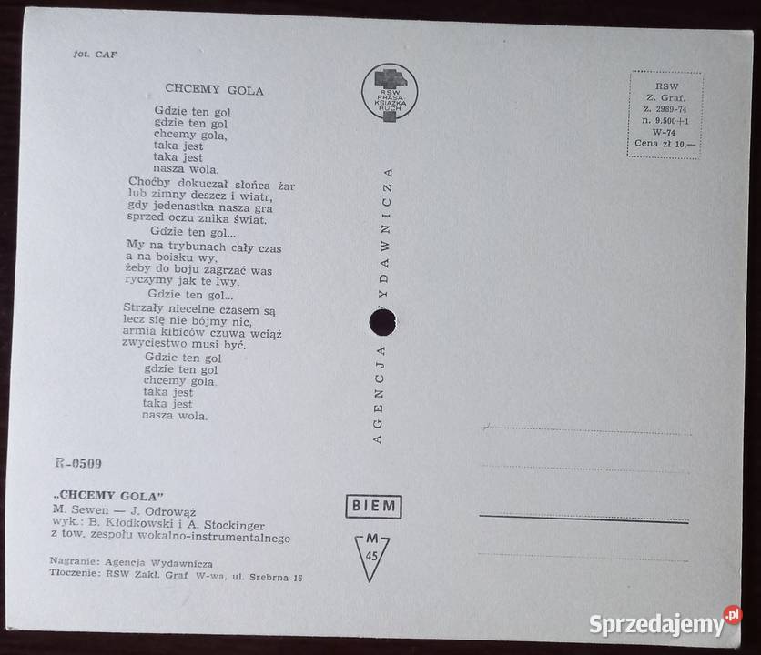 Pocztówka dźwiękowa Chcemy Gola Polska Elbląg