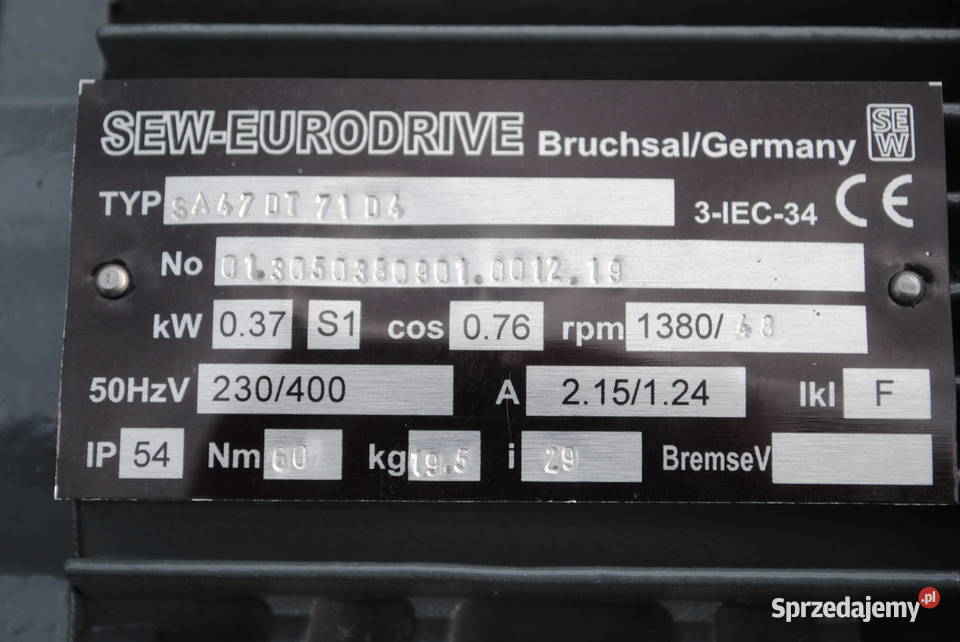 Motoreduktor kątowy 037kw 48obrmin FIRMY SEW Biznes i Przemysł Kargowa