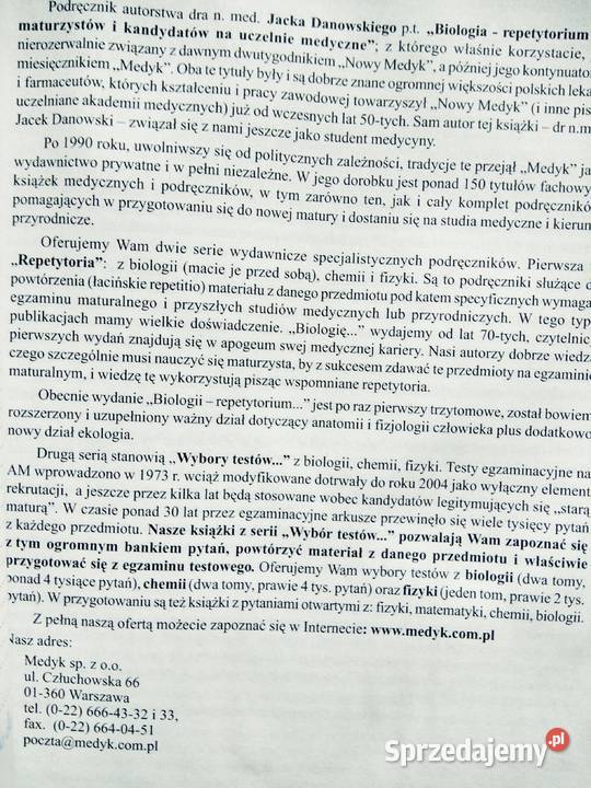 Biologia repetytorium medycyna książki używane Warszawa