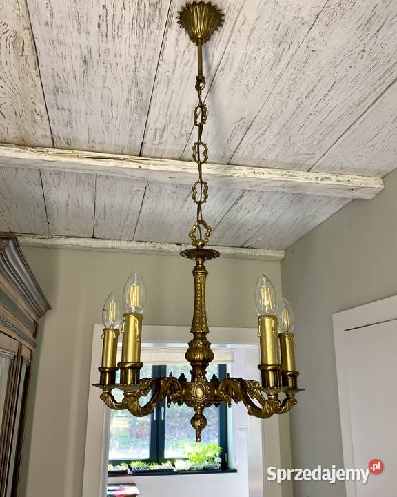 Francuski antyczny Żyrandol 19 mosiądz