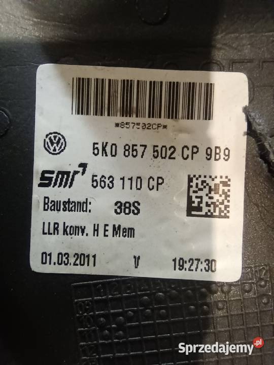 5K0857502CP VW GOLF 6 Lusterko prawe 10 pin 2011 osobowe śląskie sprzedam