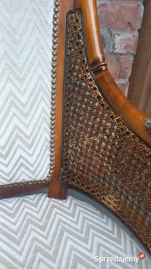 Fotel 2 orzechowy rattanowy z tapicerką beżową Meble zachodniopomorskie Gawroniec