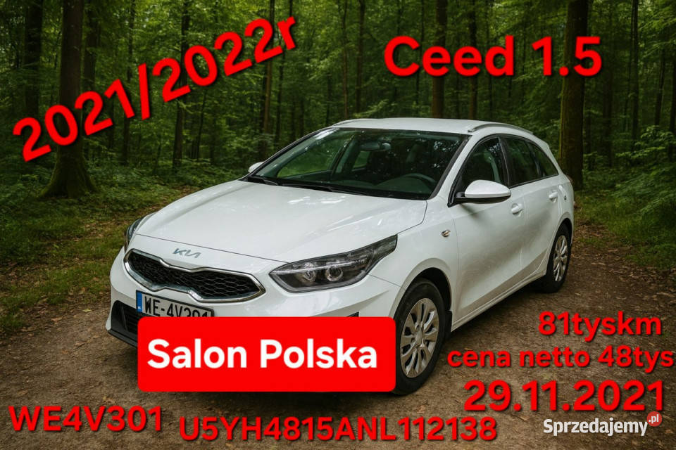 Kia Ceed 2022 Salon Polska 1Właściciel GWARANCJA nieuszkodzony Białystok sprzedam