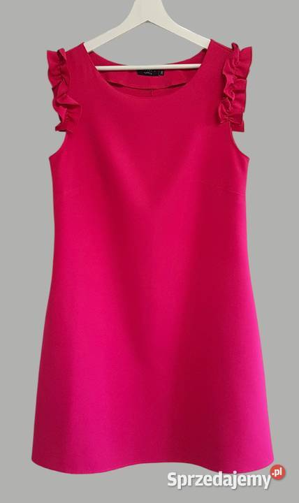 Damska sukienka elegancka różowa rękaw falbanka bez rękawa Chrzanów