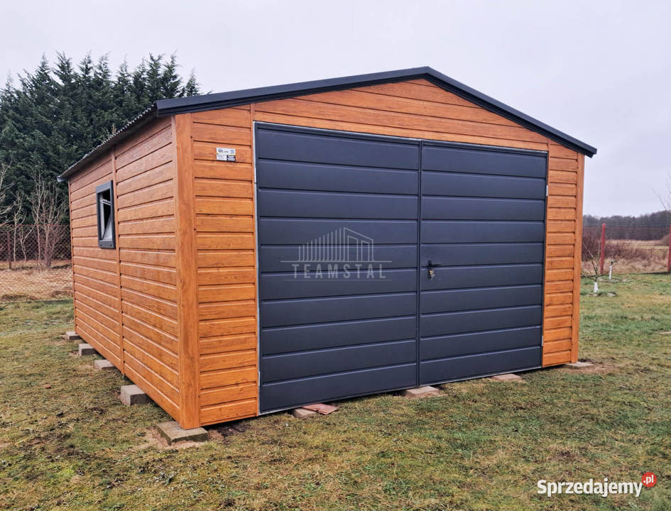 Garaż blaszany 4x5m brama dwuskrzydłowa okno