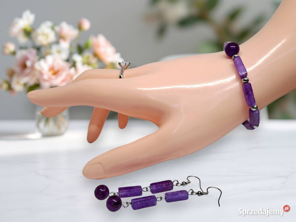 Komplet kolczyki i bransoletka z ametystu Zestawy biżuterii Warszawa