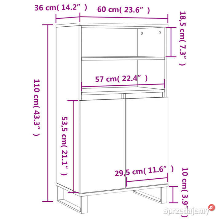 Wysoka szafka przydymiony dąb 60x36x110 WM831497 Warszawa
