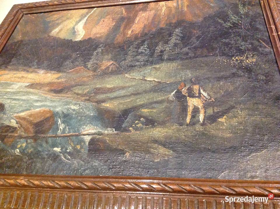 Stary Obraz Olejny w Drewnianej Zdobionej Ramie lubuskie Nowa Sól