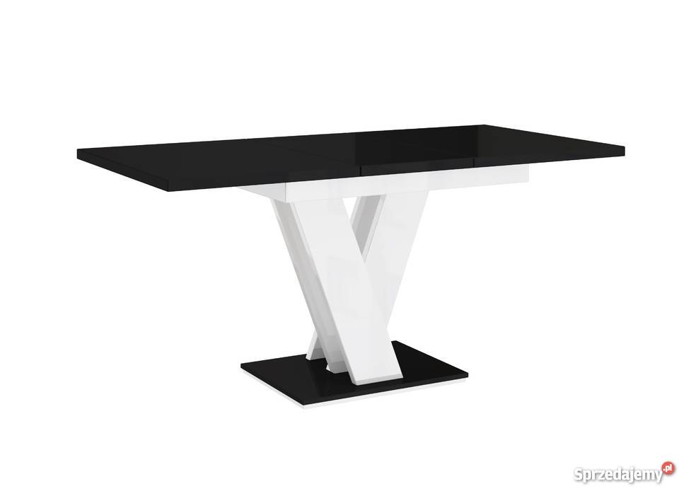 Stół rozkładany 120[160]/80cm Czarny Połysk/ Biały Połysk