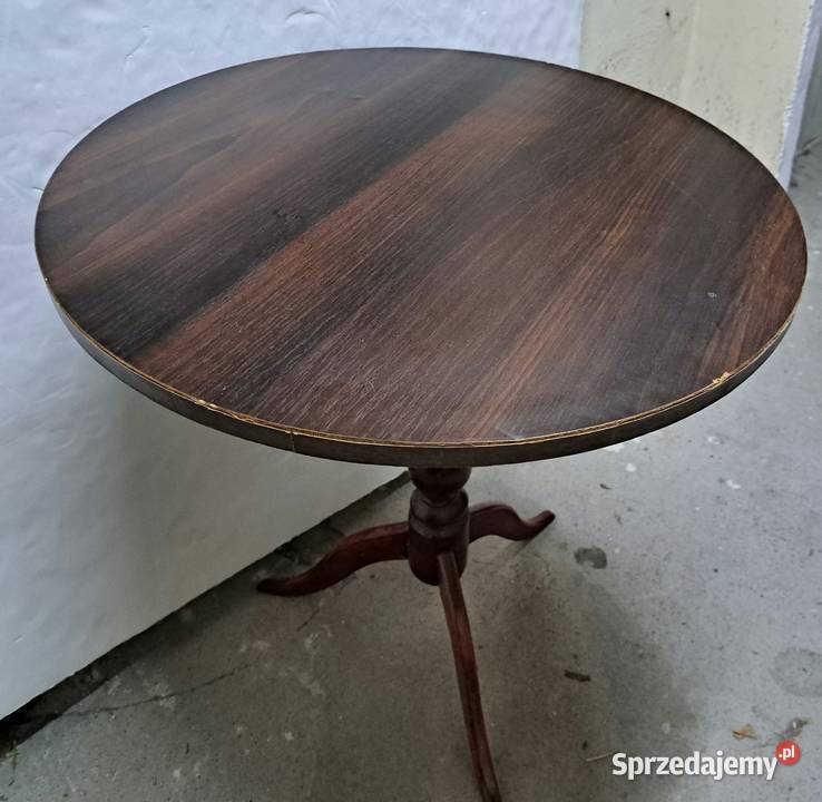 Stół Okrągły Brązowy Drewniany Nieduży Toczona 62cm Poznań