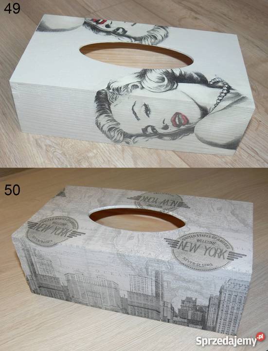 Pojemnik drewniany chustecznik decoupage prezent