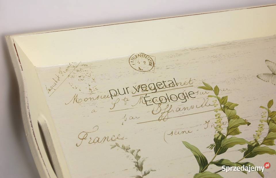 Drewniana taca kremowobiała decoupage shabby Lublin