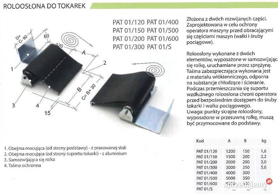 Roloosłona do tokarki TUR 630x4000 typ PAT 01400 wielkopolskie Kępno