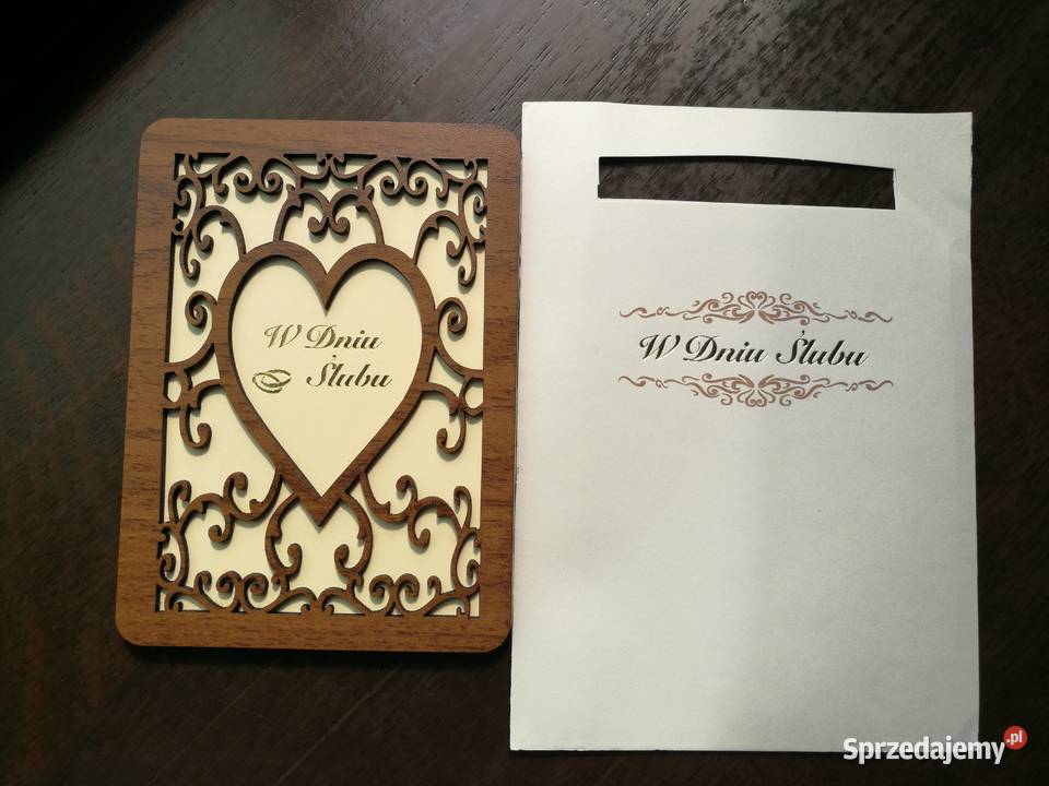 KARTKA ŚLUB ŚLUBU ŚLUBNA SERCE AŻUR DREWNO Warszawa