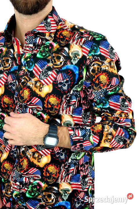 DANIEL BESSI Koszula Męska Fb0051 Czachy USA Ostrów Wielkopolski