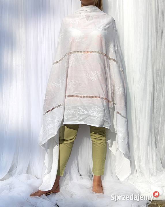 Duża chusta szal dupatta haftowana biała bawełna Szczecin