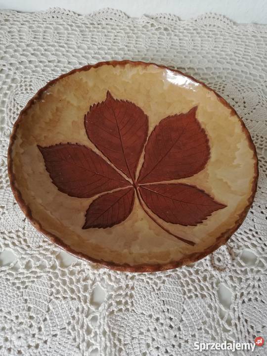 Patera brązowy liść Porcelana i szkło