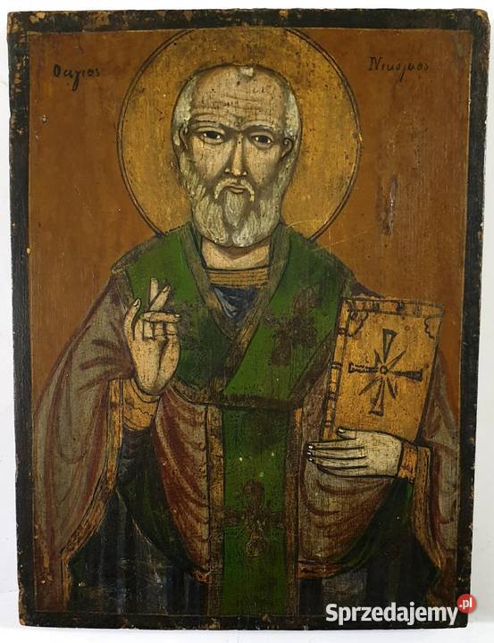 Ikona Święty Mikołaj z Miry Cudotwórca XIXw 0167 Malarstwo Antyki, Sztuka, Kolekcje Warszawa