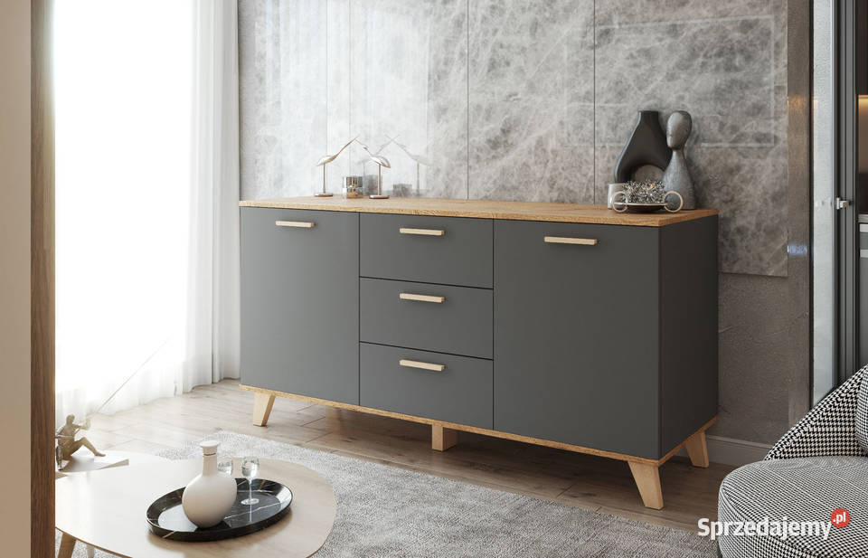 Komoda Szara Z Drewnem Olivier 150 Szafka Z 3 Elbląg