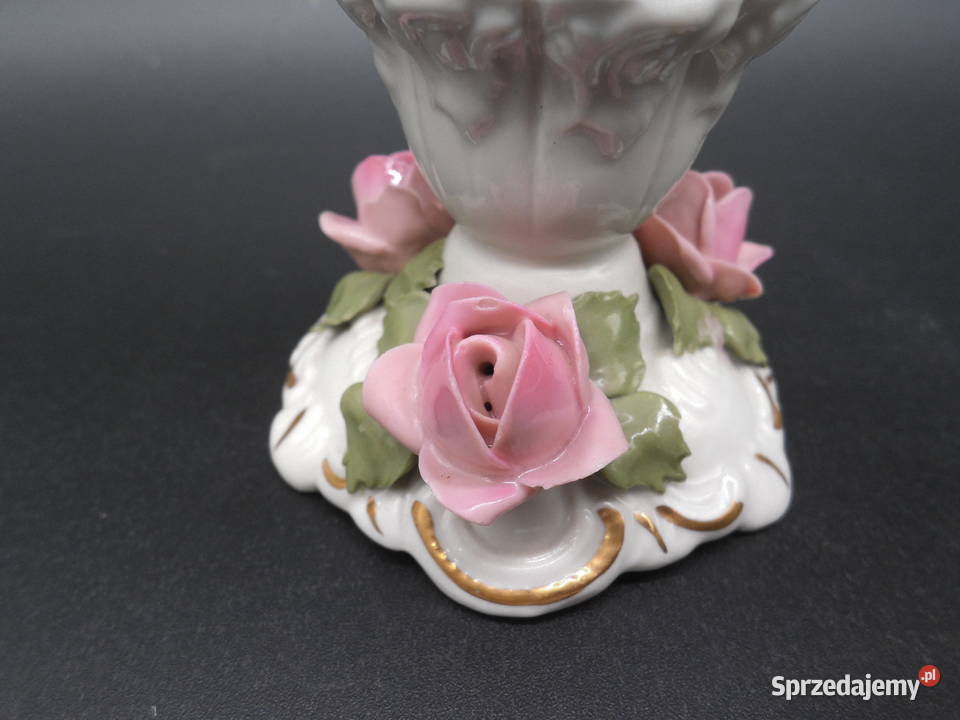 Świecznik z porcelany DRESDEN Bogato zdobiony Raszków