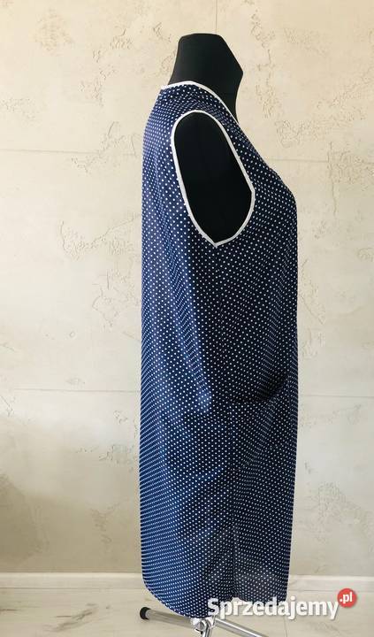 NOWY długi fartuch granatowy w kropki sprzątanie Pozostałe Moda i Styl Łódź sprzedam