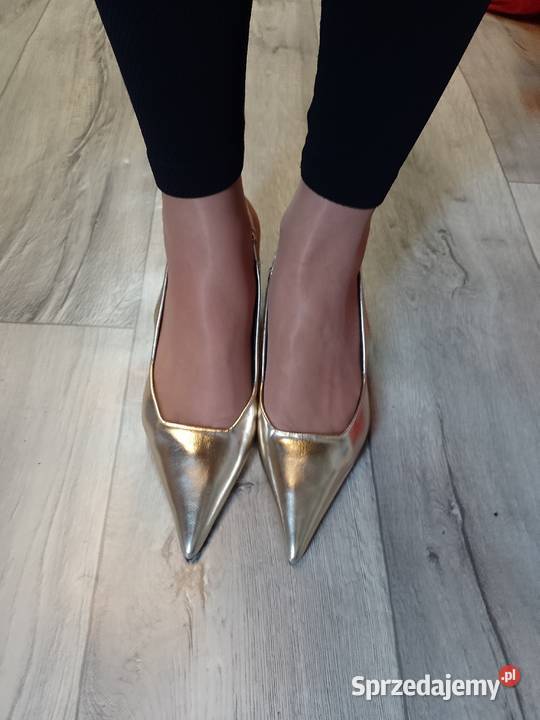 39 Złote czółenka wieczorowe z odkrytą piętą Kraków