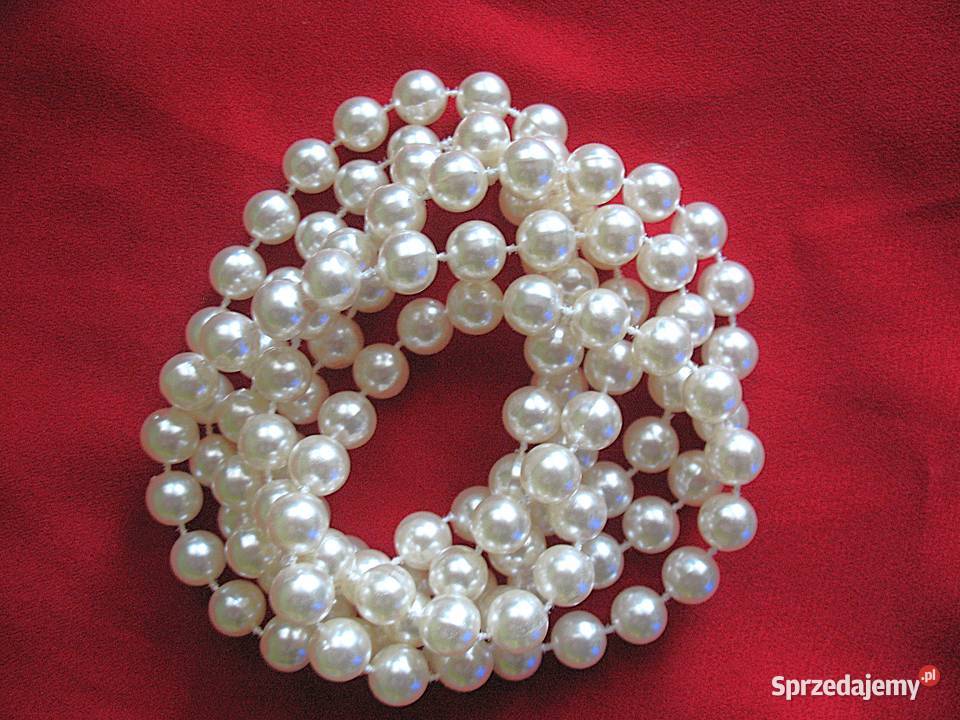 Korale naszyjnik długie kremowe perły długość mazowieckie Siedlce