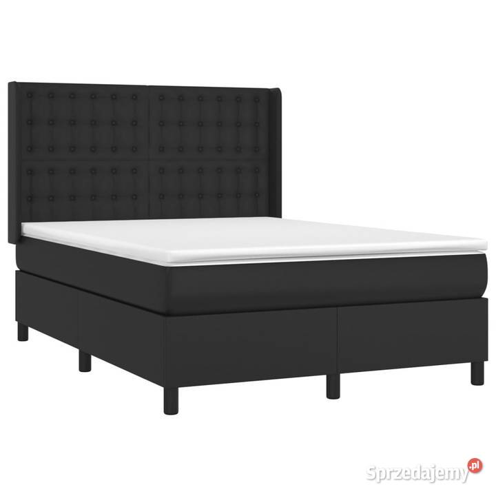Łóżko z Materacem Kontynentalne Czarne Ekoskóra 128cm
