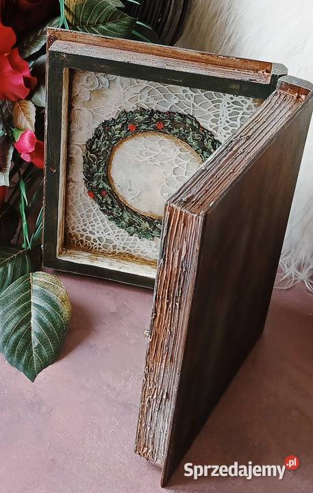 Drewniane pudełko w formie książki Rękodzieło Ostróda sprzedam