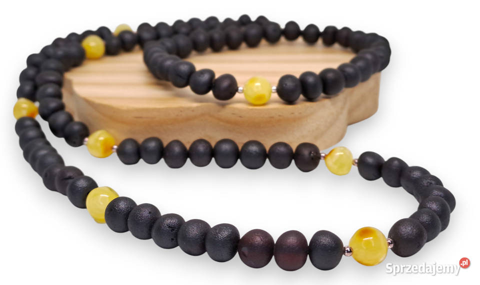 Korale i bransoletka z bursztynu baroczek czarny