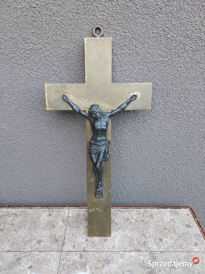 5 Stary krzyż krucyfiks ścienny masywny mosiądz pomorskie Tczew