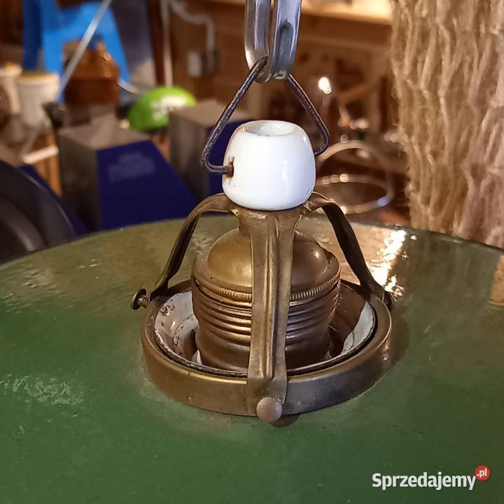 Francuska metalowa lampa emaliowana zielona Warszawa
