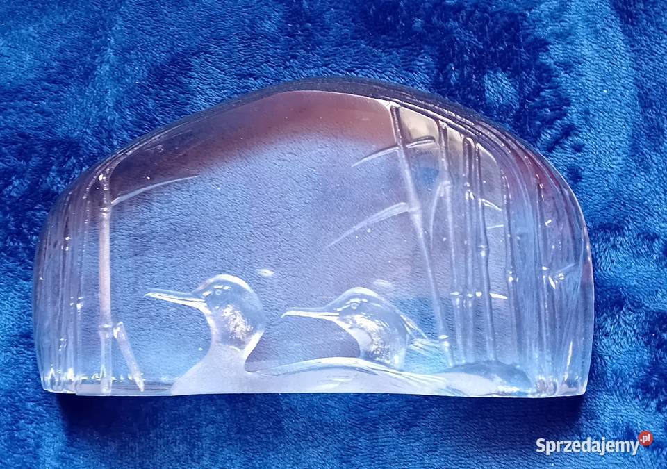 Kryształowy przycisk do papieru Para perkozów Porcelana i szkło Koźminek