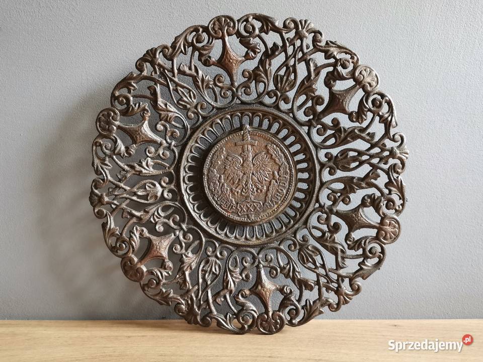 Stary żeliwny ażurowy talerz medal XXX LAT W Katowice