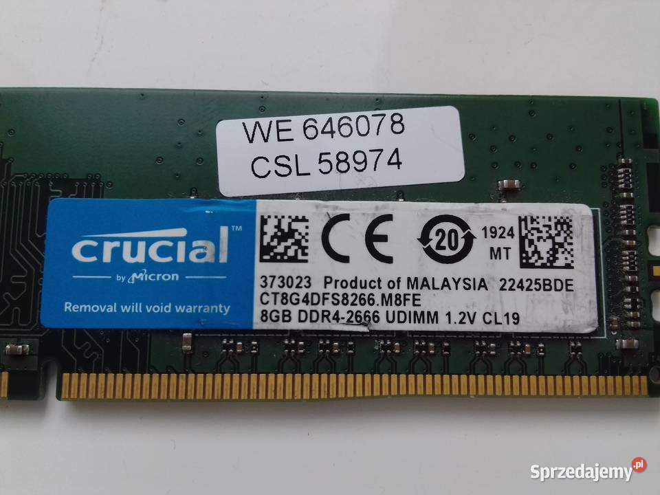 Crucial DDR4 8GB niesprawny 2666MHz CL19 Pojemność 8GB Bydgoszcz sprzedam