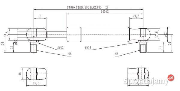 Sprężyna gazowa L685 mm 350N Stabilus CA095397