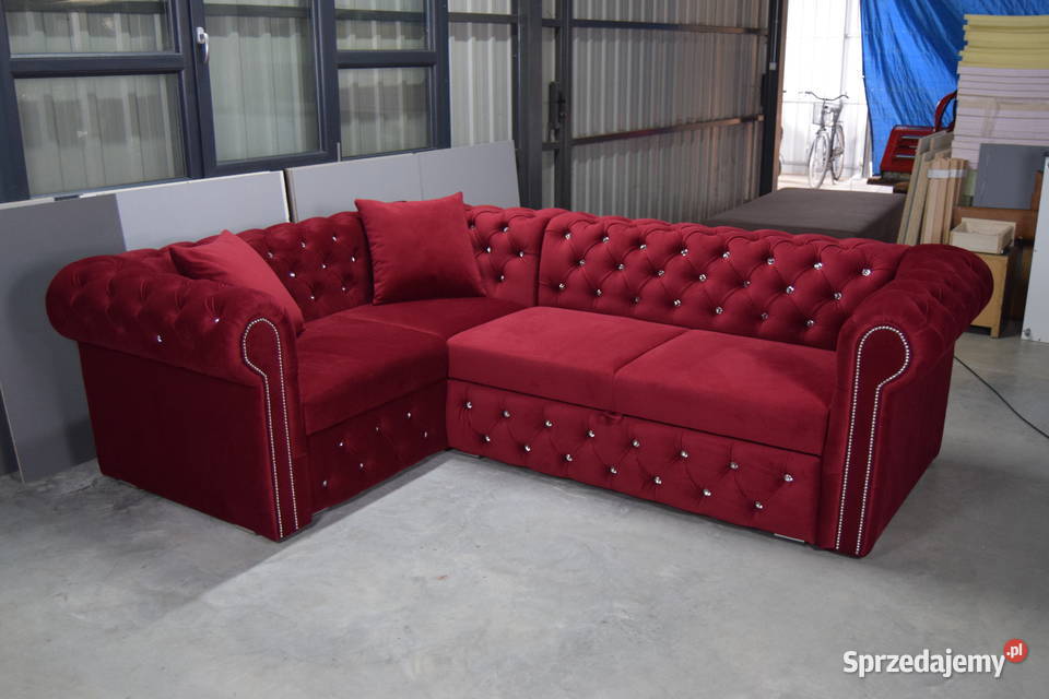 Narożnik pikowany chesterfield glamour z funkcją Meble Pyzdry