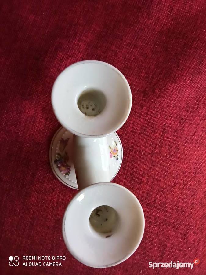 Świecznik Dresden Biała porcelana bukiecikami Porcelana i szkło Gdańsk