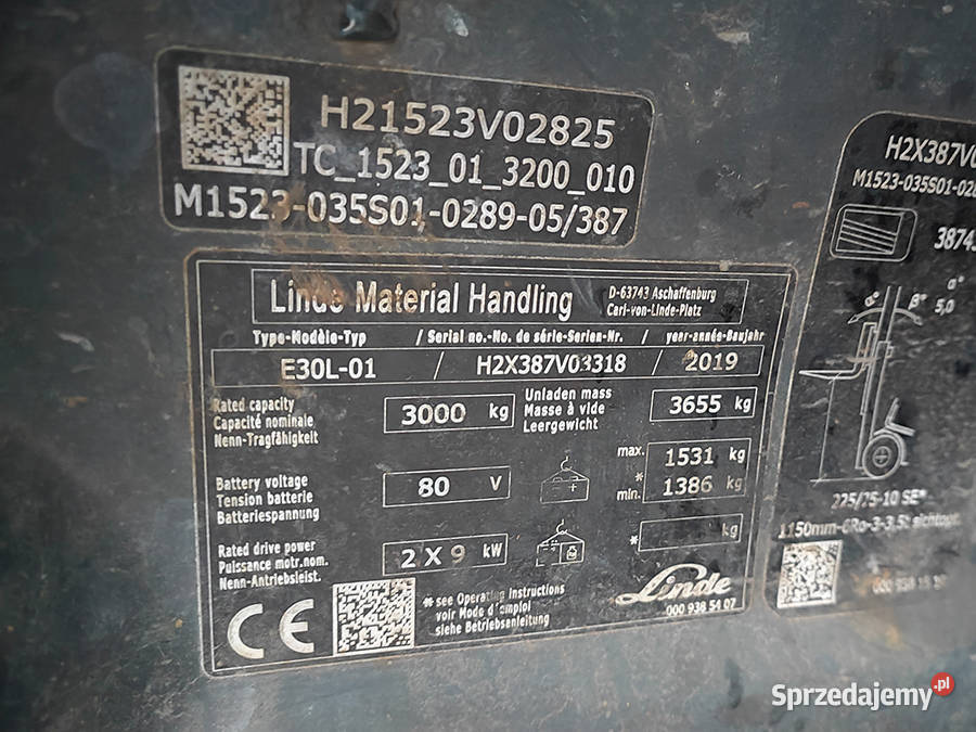 Wózek widłowy elektryczny Linde E30L01 3 tony Kęty
